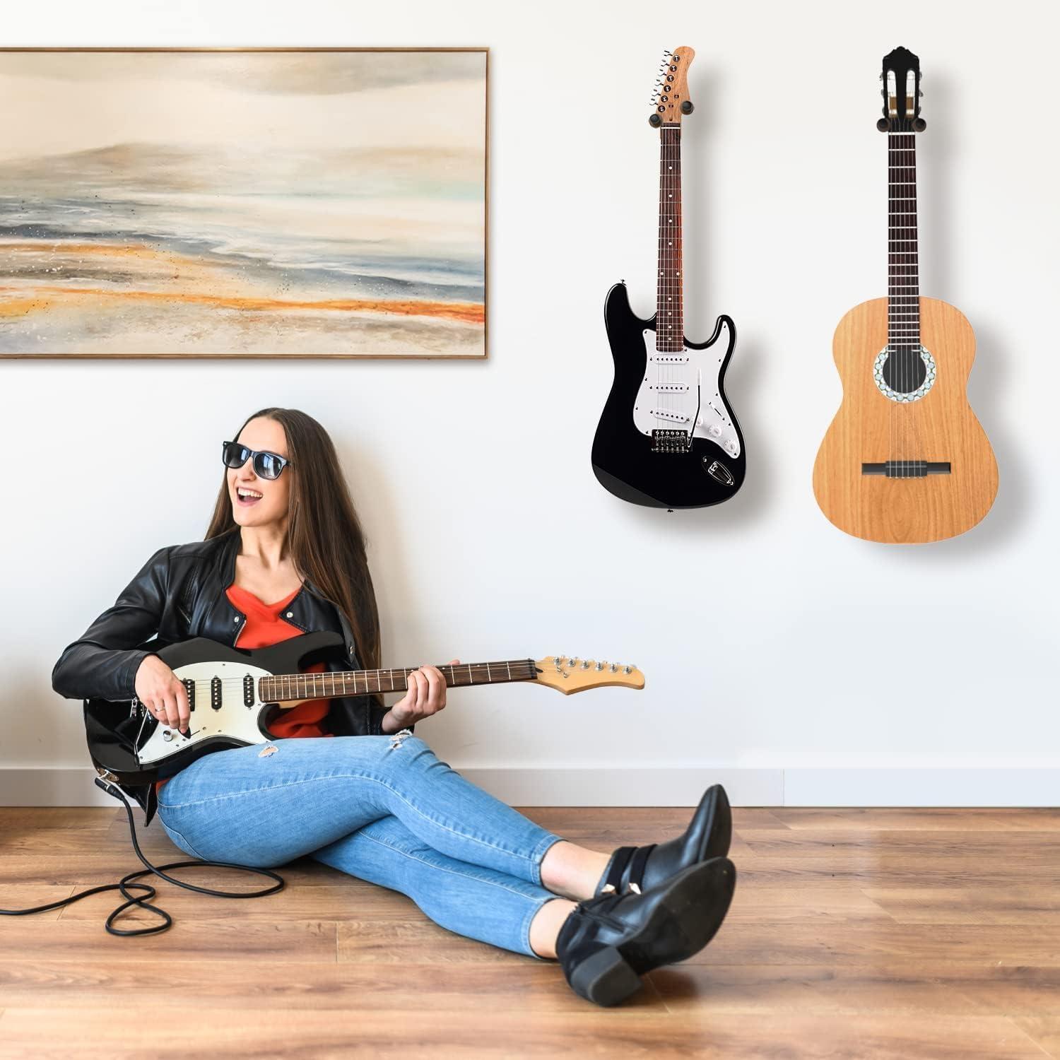 imageOhuhu Guitar Wall Mount Hanger 2Pack Rotatable Hardwood Guitar Hangers with Screws Adjustable Stopper Guitar Mount Hook Holder Stand for Acoustic Electric Guitar Banjo Bass Ukulele Mandolin Wood