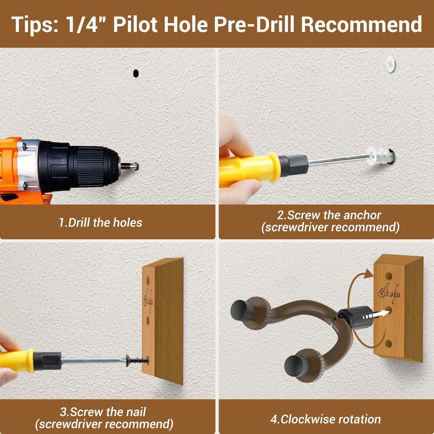 imageOhuhu Guitar Wall Mount Hanger 2Pack Rotatable Hardwood Guitar Hangers with Screws Adjustable Stopper Guitar Mount Hook Holder Stand for Acoustic Electric Guitar Banjo Bass Ukulele Mandolin Wood