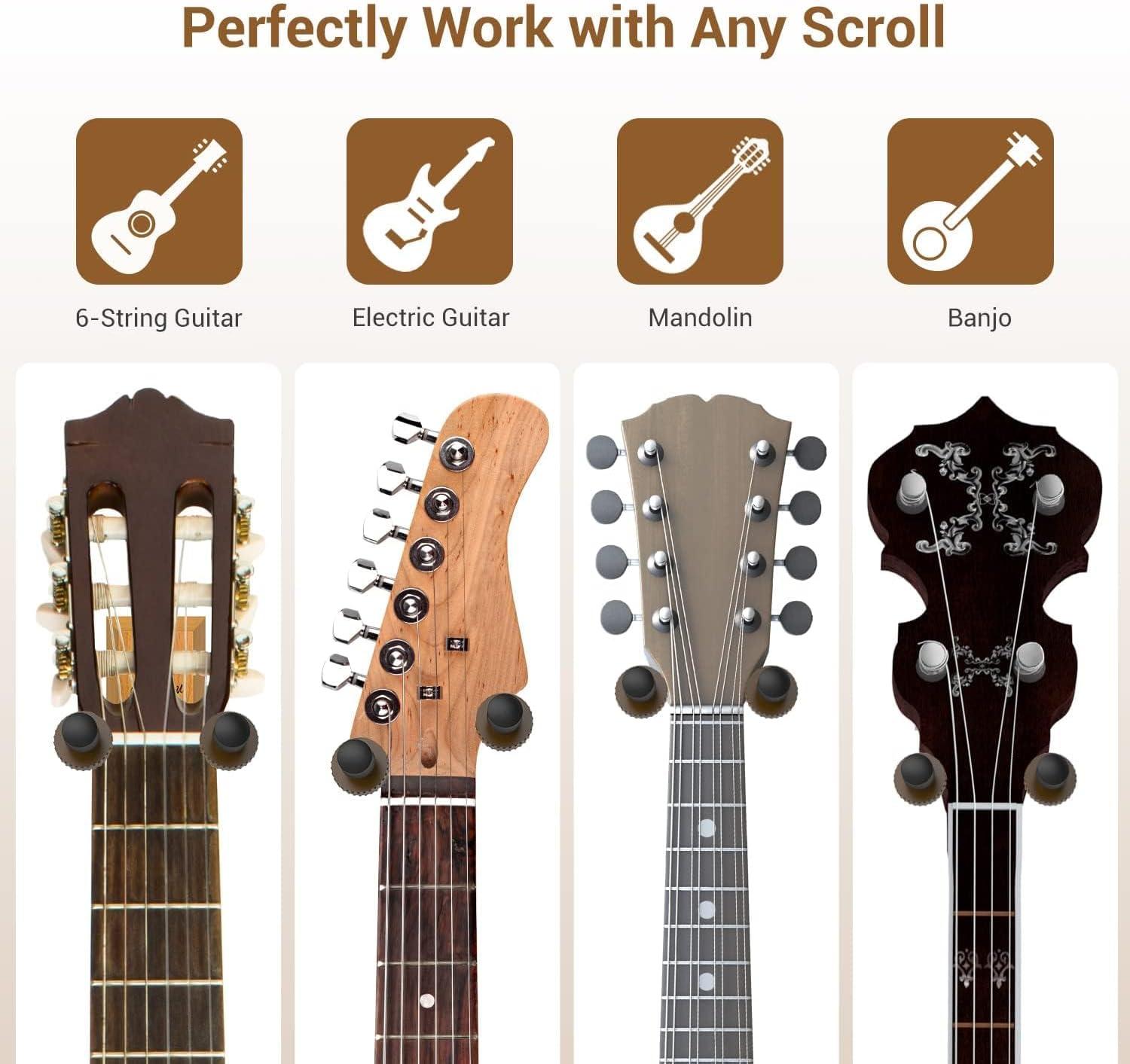 imageOhuhu Guitar Wall Mount Hanger 4Pack Rotatable Hardwood Guitar Hangers with Screws Adjustable Stopper Guitar Mount Hook Holder Stand for Acoustic Electric Guitar Banjo Bass Ukulele Mandolin Wood