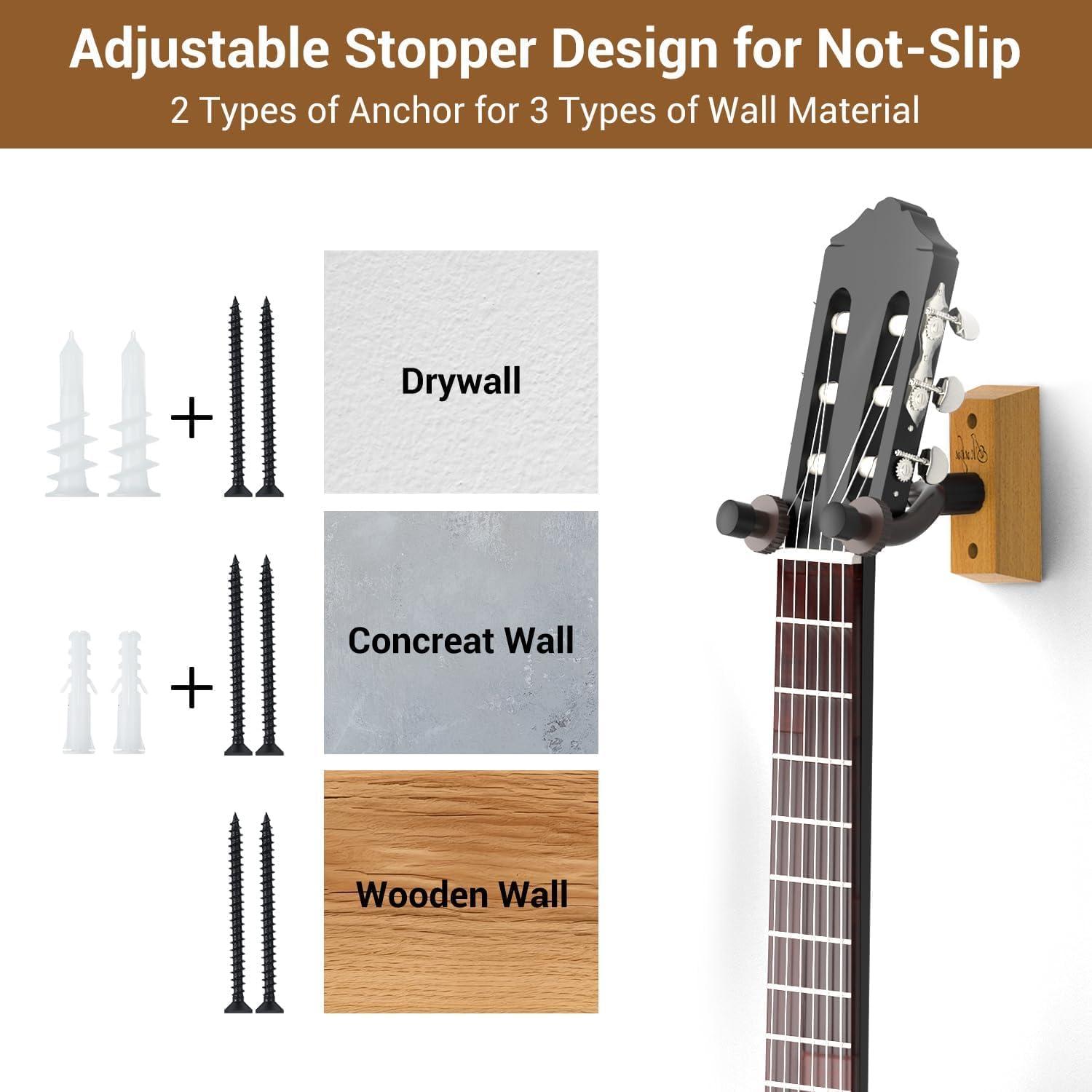 imageOhuhu Guitar Wall Mount Hanger 4Pack Rotatable Hardwood Guitar Hangers with Screws Adjustable Stopper Guitar Mount Hook Holder Stand for Acoustic Electric Guitar Banjo Bass Ukulele Mandolin Wood