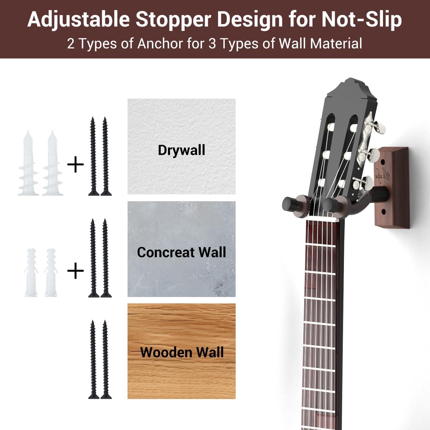 imageOhuhu Guitar Wall Mount Hanger 4Pack Rotatable Hardwood Guitar Hangers with ScrewsAdjustable Stopper Guitar Mount Hook Holder Stand for Ukulele Bass Electric Acoustic Guitar Banjo MandolinWalnut