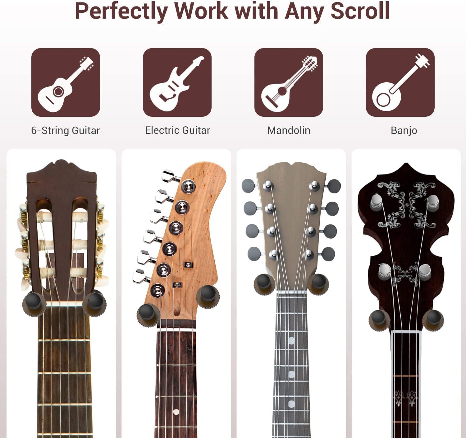 imageOhuhu Guitar Wall Mount Hanger 4Pack Rotatable Hardwood Guitar Hangers with ScrewsAdjustable Stopper Guitar Mount Hook Holder Stand for Ukulele Bass Electric Acoustic Guitar Banjo MandolinWalnut