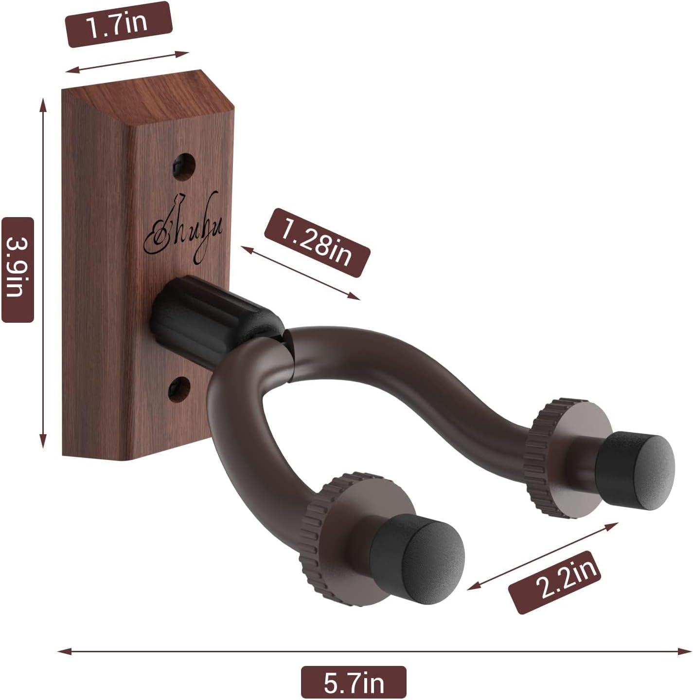 imageOhuhu Guitar Wall Mount Hanger 4Pack Rotatable Hardwood Guitar Hangers with ScrewsAdjustable Stopper Guitar Mount Hook Holder Stand for Ukulele Bass Electric Acoustic Guitar Banjo MandolinWalnut