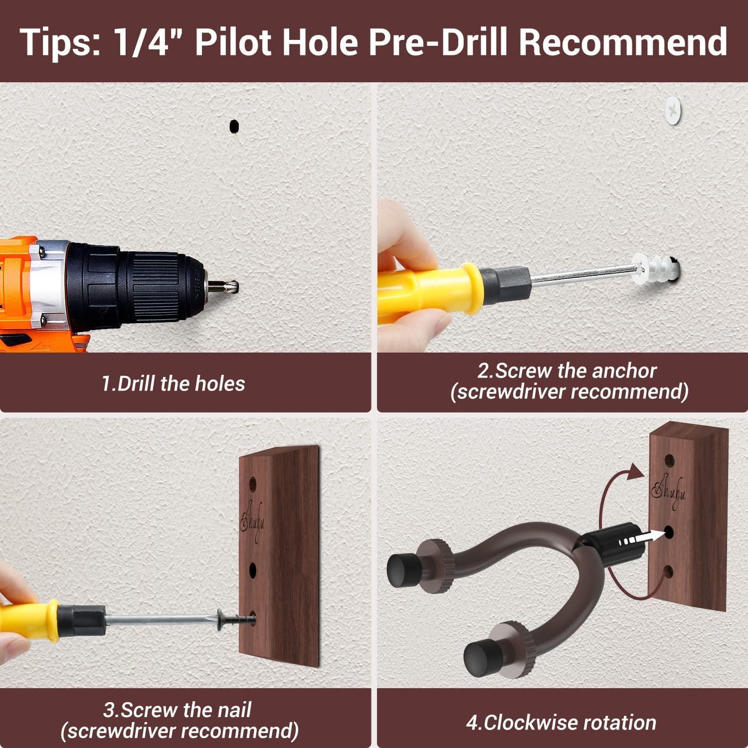 imageOhuhu Guitar Wall Mount Hanger 4Pack Rotatable Hardwood Guitar Hangers with ScrewsAdjustable Stopper Guitar Mount Hook Holder Stand for Ukulele Bass Electric Acoustic Guitar Banjo MandolinWalnut
