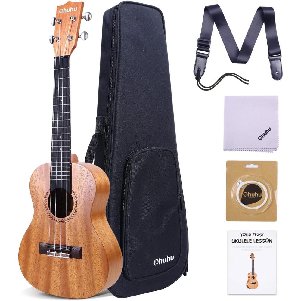 image23 Inch Ukelele for Adults Ohuhu Concert Ukuleles for Uke Beginners with Ukalalee Backpack Style Gig Bag Ukelele Strap Strap Pins and Aquila Strings Installed for Mother Father Gift Idea