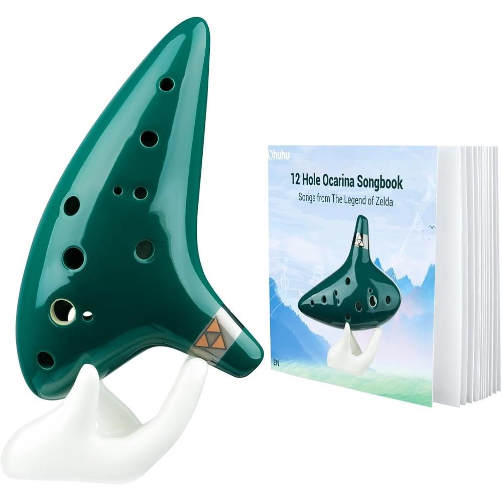 imageOcarina Instrument with Song Book Ohuhu Ceramic Ocarina with a NeckStrap Cord FDA Tested 12 Hole Alto C Ocarinas Play By Link Triforce Valentine Gifts for Music Fans with Protective BagGreen