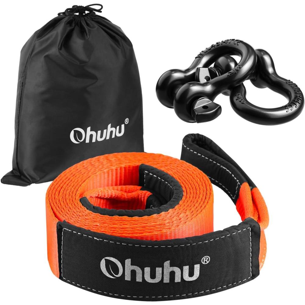 imageTow Straps with Shackles Ohuhu Heavy Duty 3 x 20ft Recovery Strap Kit with Hooks 31944 lbs Break Strength Triple Reinforced Loop amp Protective Sleeves 34 DRing Shackles for Truck Jeep SUV ATV3 x 30ft