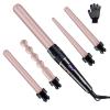 imageOhuhu 5 in 1 LCD Curling Iron Wand Set with 5 Interchangeable 035 Inch to 125 Inch Ceramic Barrels and Double Side HeatResistant Glove Rose Gold
