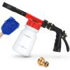 imageOhuhu Car Wash Foam Gun for Garden Hose Car Wash Soap Sprayer with 38 Connector amp Washing Mitts Dual Filtration 6 Levels of Foam Concentration Quick Connect to Most Garden Hose Red