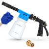 imageOhuhu Car Wash Foam Gun for Garden Hose Car Wash Soap Sprayer with 38 Connector amp Washing Mitts Dual Filtration 6 Levels of Foam Concentration Quick Connect to Most Garden Hose Blue