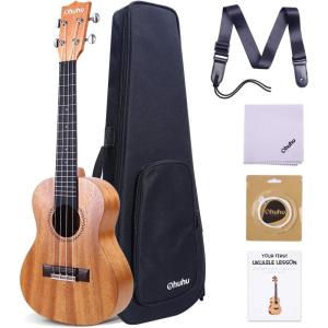 23 Inch Ukelele for Adults, Ohuhu Concert Ukuleles for Uke Beginners, with Ukalalee Backpack Style Gig Bag, Ukelele Strap (Strap Pins and Aquila Strings Installed) for Mother Father Gift Idea
