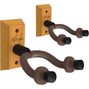 Ohuhu Guitar Wall Mount Hanger, 2-Pack Rotatable Hardwood Guitar Hangers with Screws, Adjustable Stopper Guitar Mount Hook Holder Stand for Acoustic Electric Guitar Banjo Bass Ukulele Mandolin (Wood)