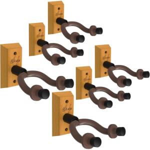 Ohuhu Guitar Wall Mount Hanger: 6-Pack Rotatable Hardwood Guitar Hangers with Screws-Adjustable Stopper for Ukulele Bass Banjo Mandolin-Wood