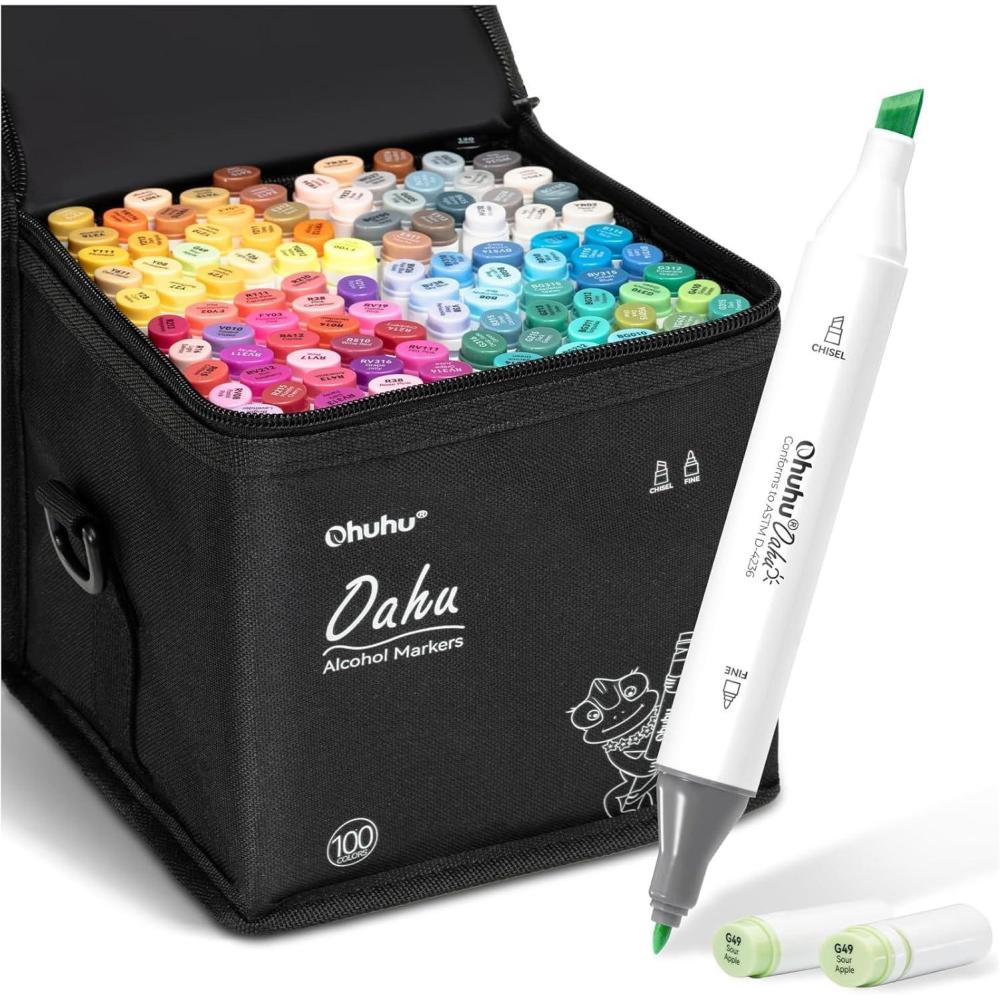 imageOhuhu Alcohol Markers Double Tipped Art Marker Set for Artists Adults Coloring Sketch Illustration Chisel amp Fine 100 Colors Oahu of Ohuhu Markers Refillable AP Certificated
