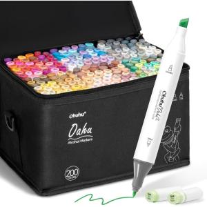 Ohuhu Alcohol Markers 200 Colors – AP Certificated Double Tipped Art Marker Set for Artists Adults Coloring Sketch Illustration – Chisel and Fine Dual Tips – Oahu of Ohuhu Markers – Refillable