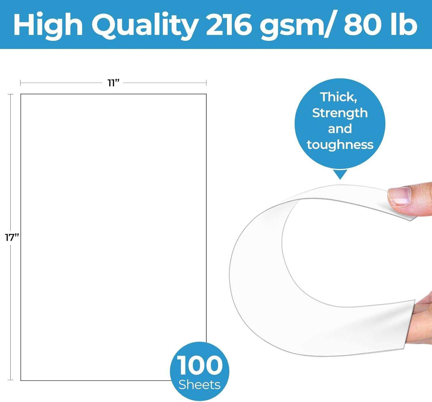 image100 Sheets White Cardstock Paper Ohuhu 11 x 17 EcoFriendly Cover Card Stock Legal Printer Paper for DIY Making Cards Invitations Crafting Crafts Arts Ledger Tabloid Posters 80 lb