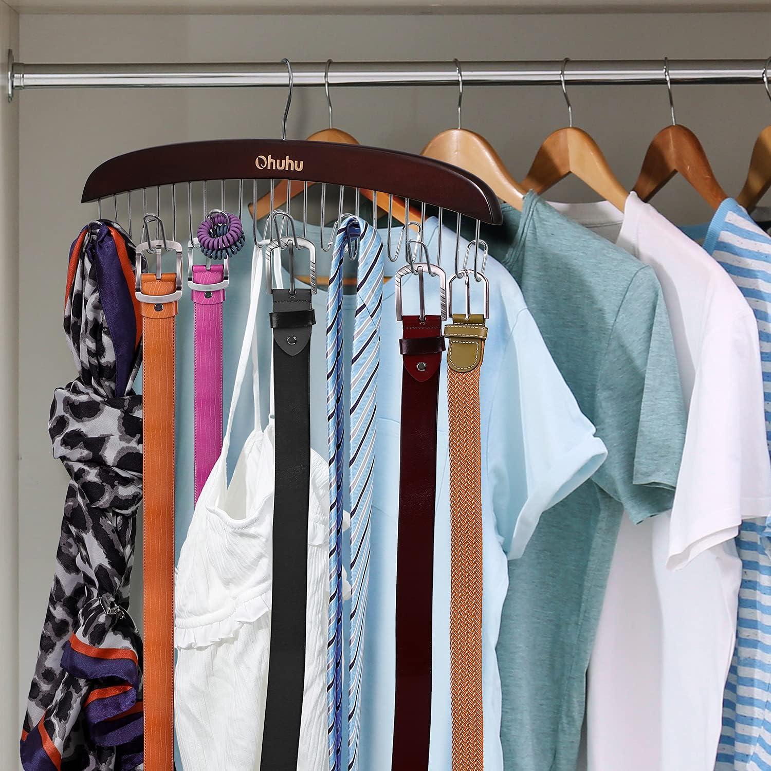 imageBelt Hanger Organizer for Closet Ohuhu 12 Hooks Max 36 Belts Tie Rack Wooden Belt Holder for Storage 360 Degree Rotating Space Saver Organizer for Men Women Belt Tie Scarf AccessoriesBurlywoodWalnut2 Pack