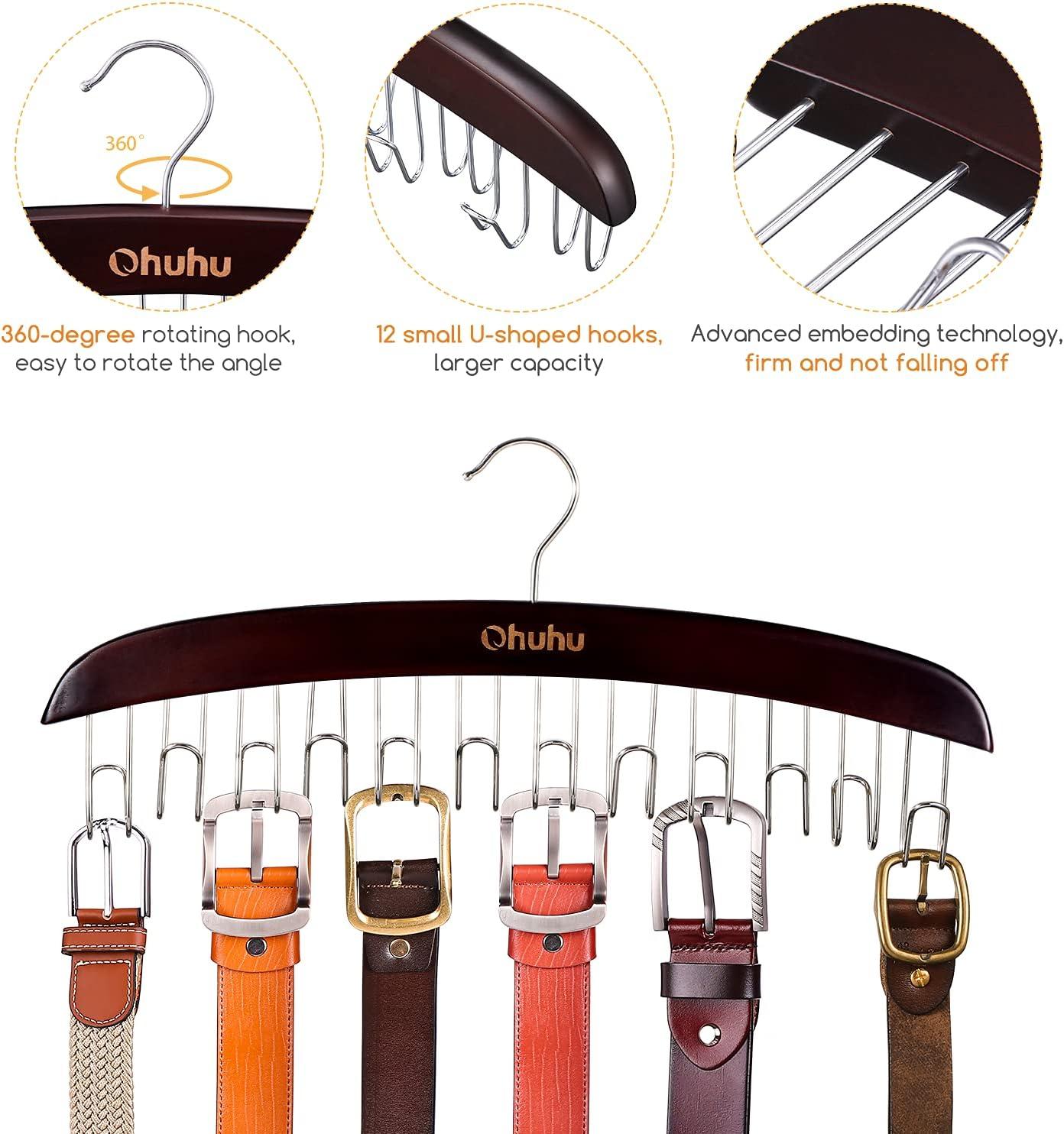 imageBelt Hanger Organizer for Closet Ohuhu 12 Hooks Max 36 Belts Tie Rack Wooden Belt Holder for Storage 360 Degree Rotating Space Saver Organizer for Men Women Belt Tie Scarf AccessoriesBurlywoodWalnut