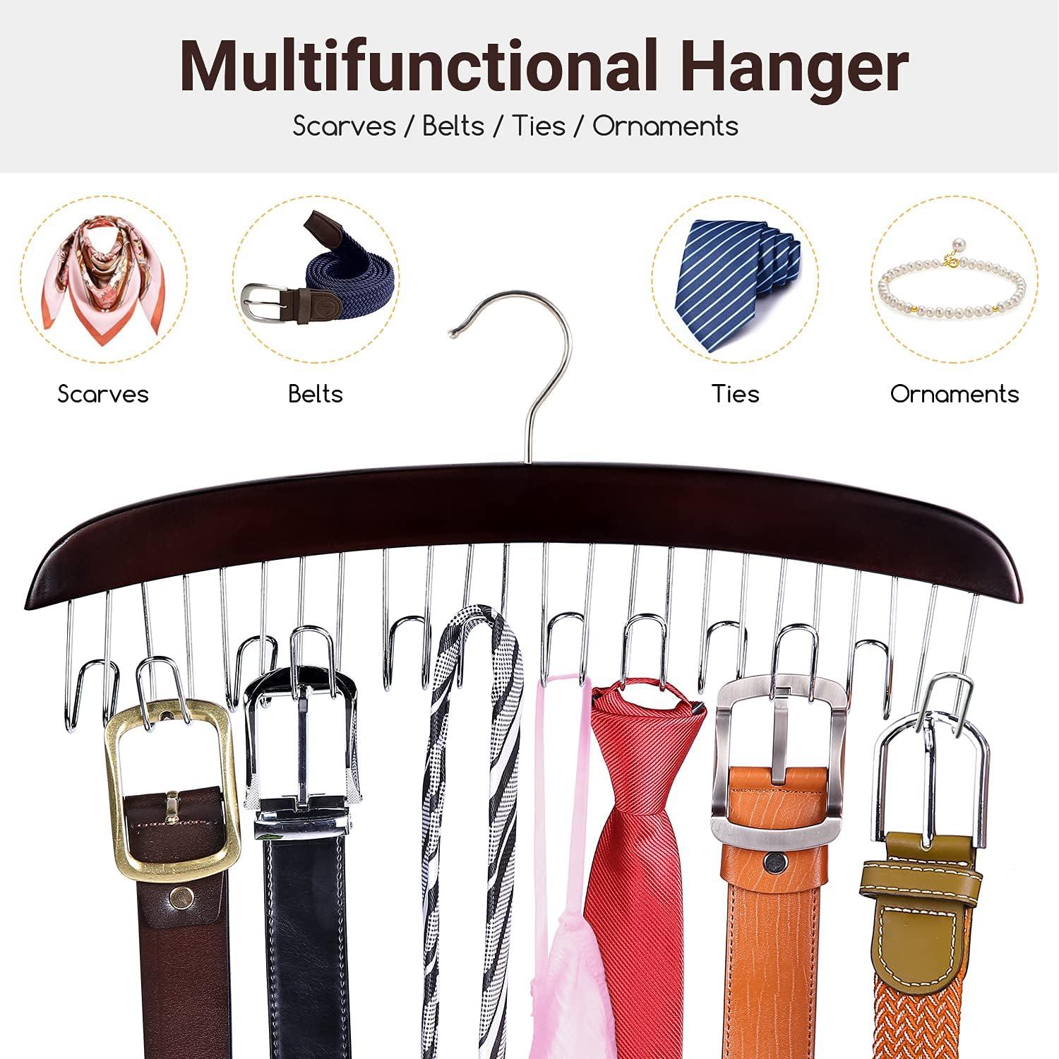 imageBelt Hanger Organizer for Closet Ohuhu 12 Hooks Max 36 Belts Tie Rack Wooden Belt Holder for Storage 360 Degree Rotating Space Saver Organizer for Men Women Belt Tie Scarf AccessoriesBurlywoodWalnut2 Pack