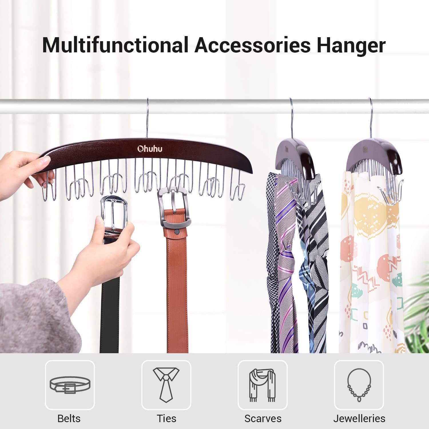 imageBelt Hanger Organizer for Closet Ohuhu 12 Hooks Max 36 Belts Tie Rack Wooden Belt Holder for Storage 360 Degree Rotating Space Saver Organizer for Men Women Belt Tie Scarf AccessoriesBurlywoodWalnut