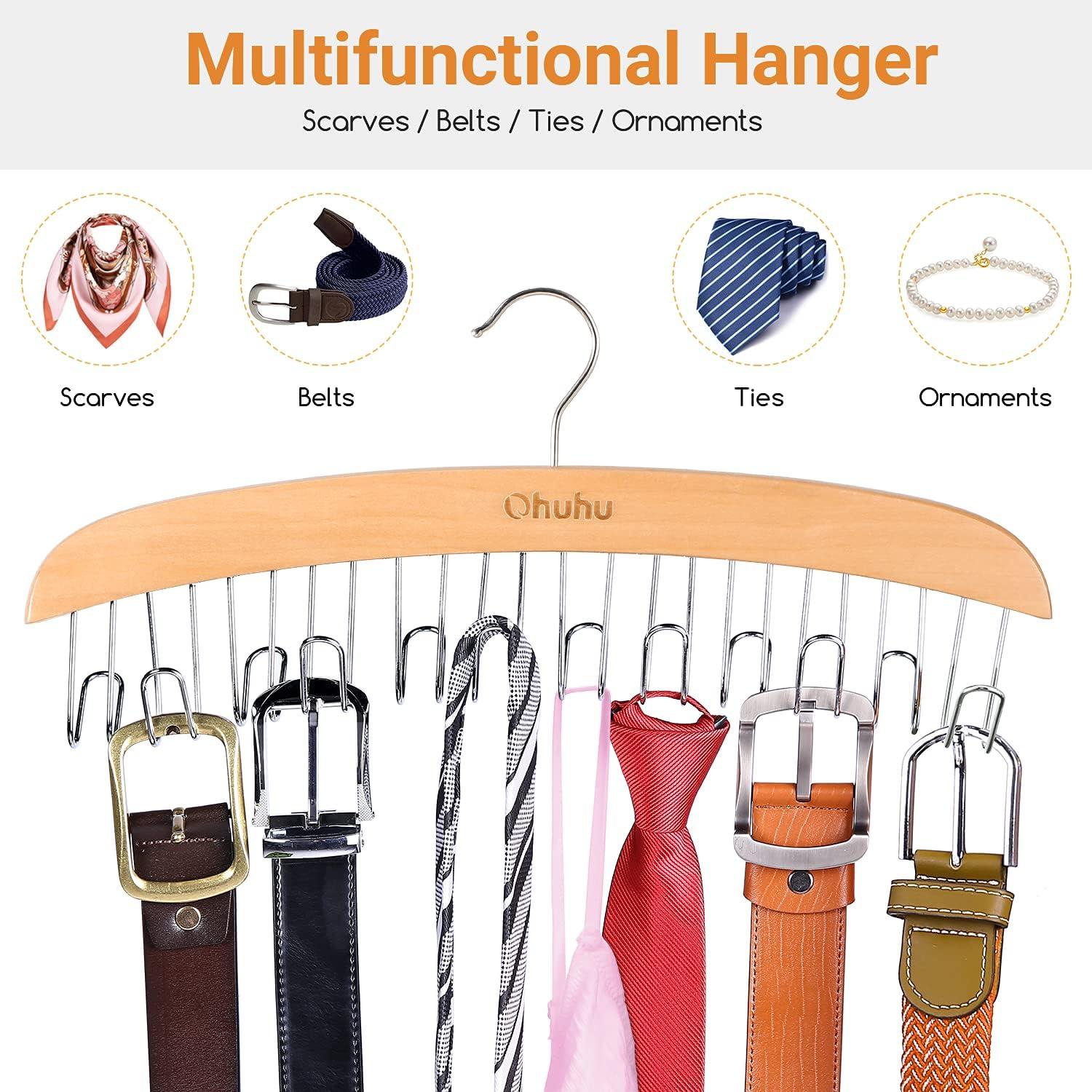 imageBelt Hanger Organizer for Closet Ohuhu 12 Hooks Max 36 Belts Tie Rack Wooden Belt Holder for Storage 360 Degree Rotating Space Saver Organizer for Men Women Belt Tie Scarf AccessoriesBurlywoodBurlywood2 Pack