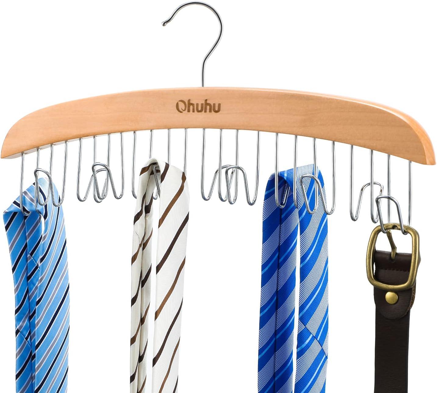 imageBelt Hanger Organizer for Closet Ohuhu 12 Hooks Max 36 Belts Tie Rack Wooden Belt Holder for Storage 360 Degree Rotating Space Saver Organizer for Men Women Belt Tie Scarf AccessoriesBurlywoodBurlywood