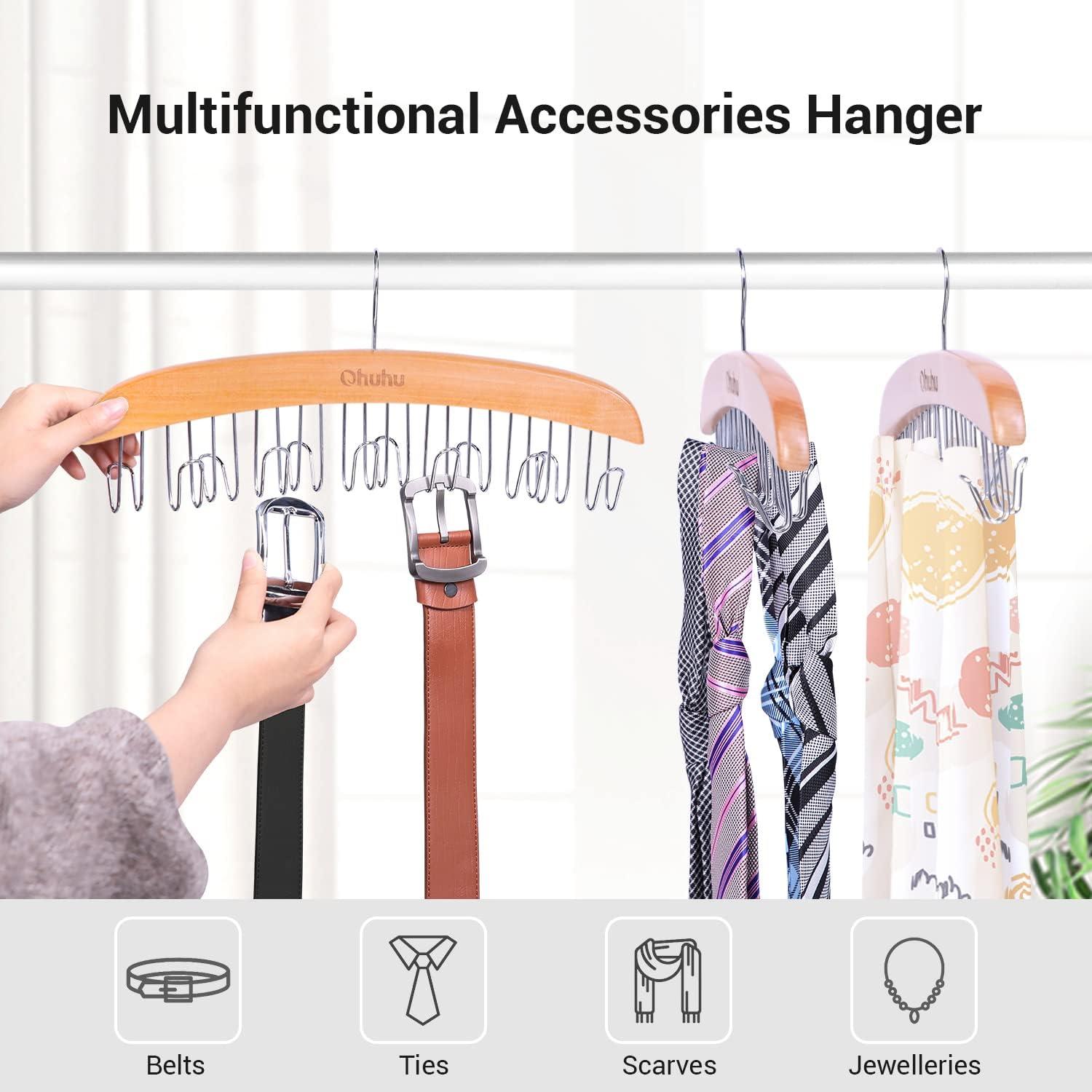 imageBelt Hanger Organizer for Closet Ohuhu 12 Hooks Max 36 Belts Tie Rack Wooden Belt Holder for Storage 360 Degree Rotating Space Saver Organizer for Men Women Belt Tie Scarf AccessoriesBurlywoodBurlywood2 Pack