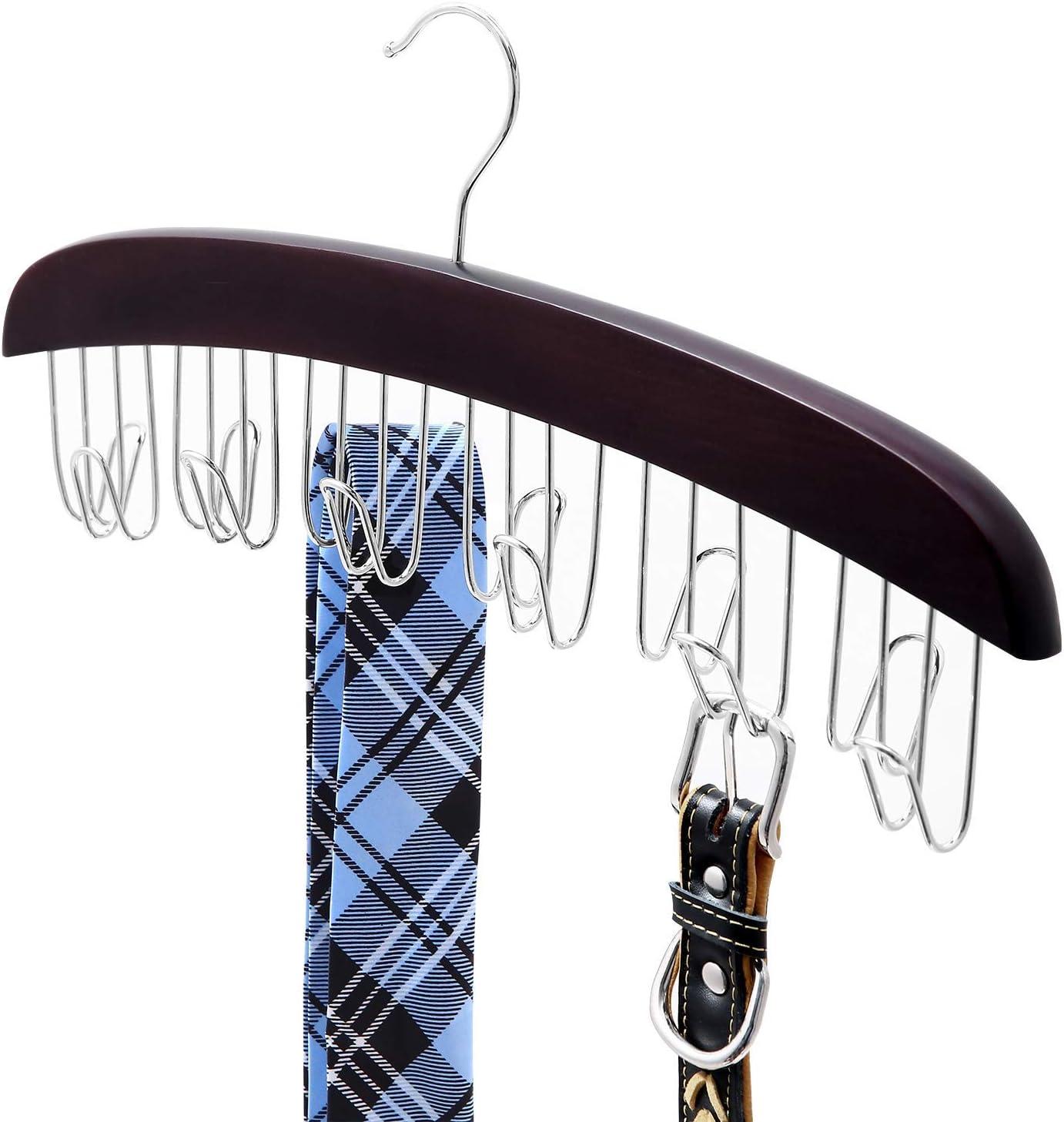 imageBelt Hanger Organizer for Closet Ohuhu 12 Hooks Max 36 Belts Tie Rack Wooden Belt Holder for Storage 360 Degree Rotating Space Saver Organizer for Men Women Belt Tie Scarf AccessoriesBurlywoodWalnut2 Pack