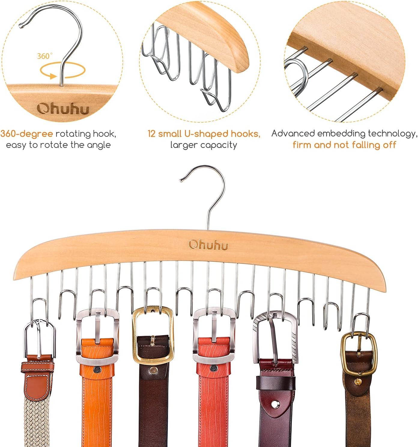 imageBelt Hanger Organizer for Closet Ohuhu 12 Hooks Max 36 Belts Tie Rack Wooden Belt Holder for Storage 360 Degree Rotating Space Saver Organizer for Men Women Belt Tie Scarf AccessoriesBurlywoodBurlywood2 Pack