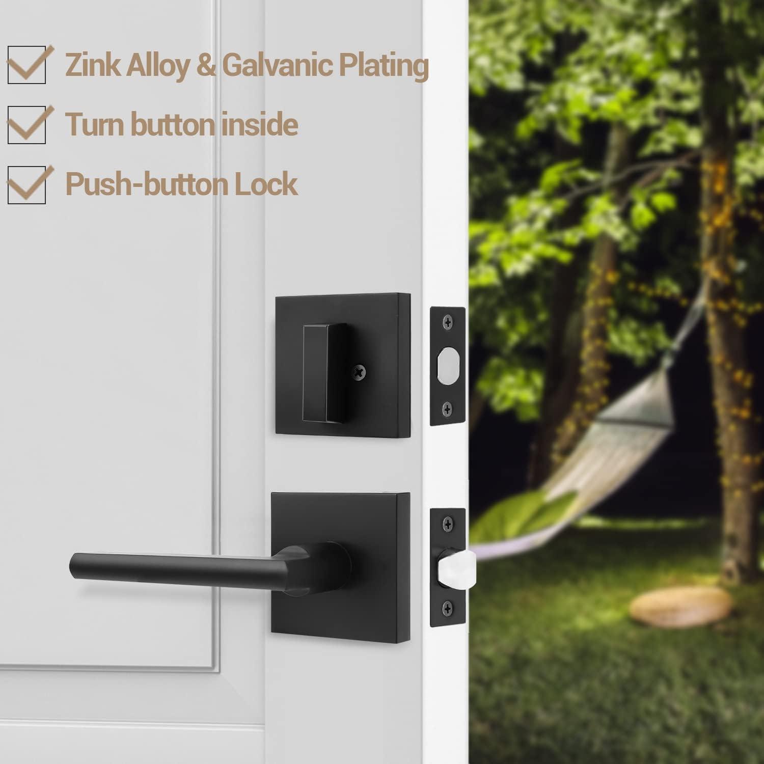 imageExterior Door Lock Set Ohuhu Heavy Duty Deadbolt Lock Entry Door Locksets with Deadbolt Matte Black Front Door Handle Modern Contemporary Square Sleek Design Zinc Alloy