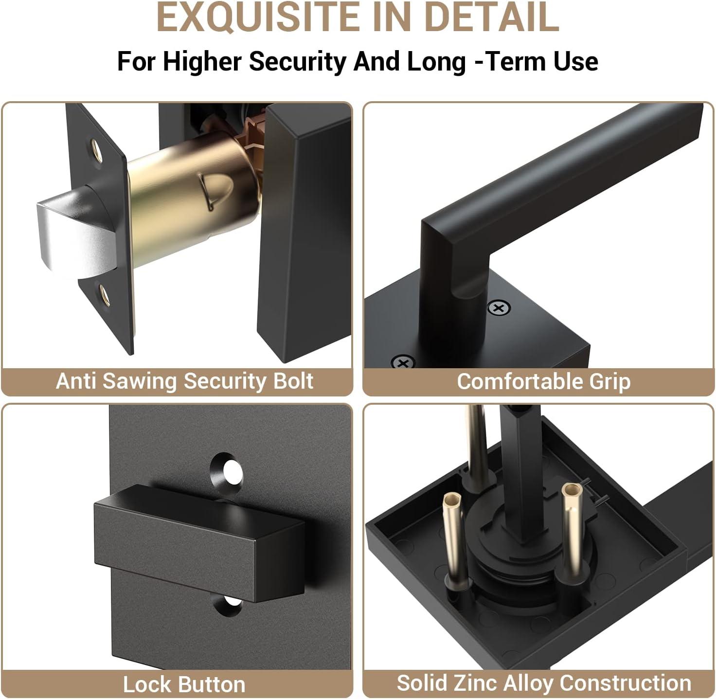 imageExterior Door Lock Set Ohuhu Heavy Duty Deadbolt Lock Entry Door Locksets with Deadbolt Matte Black Front Door Handle Modern Contemporary Square Sleek Design Zinc Alloy