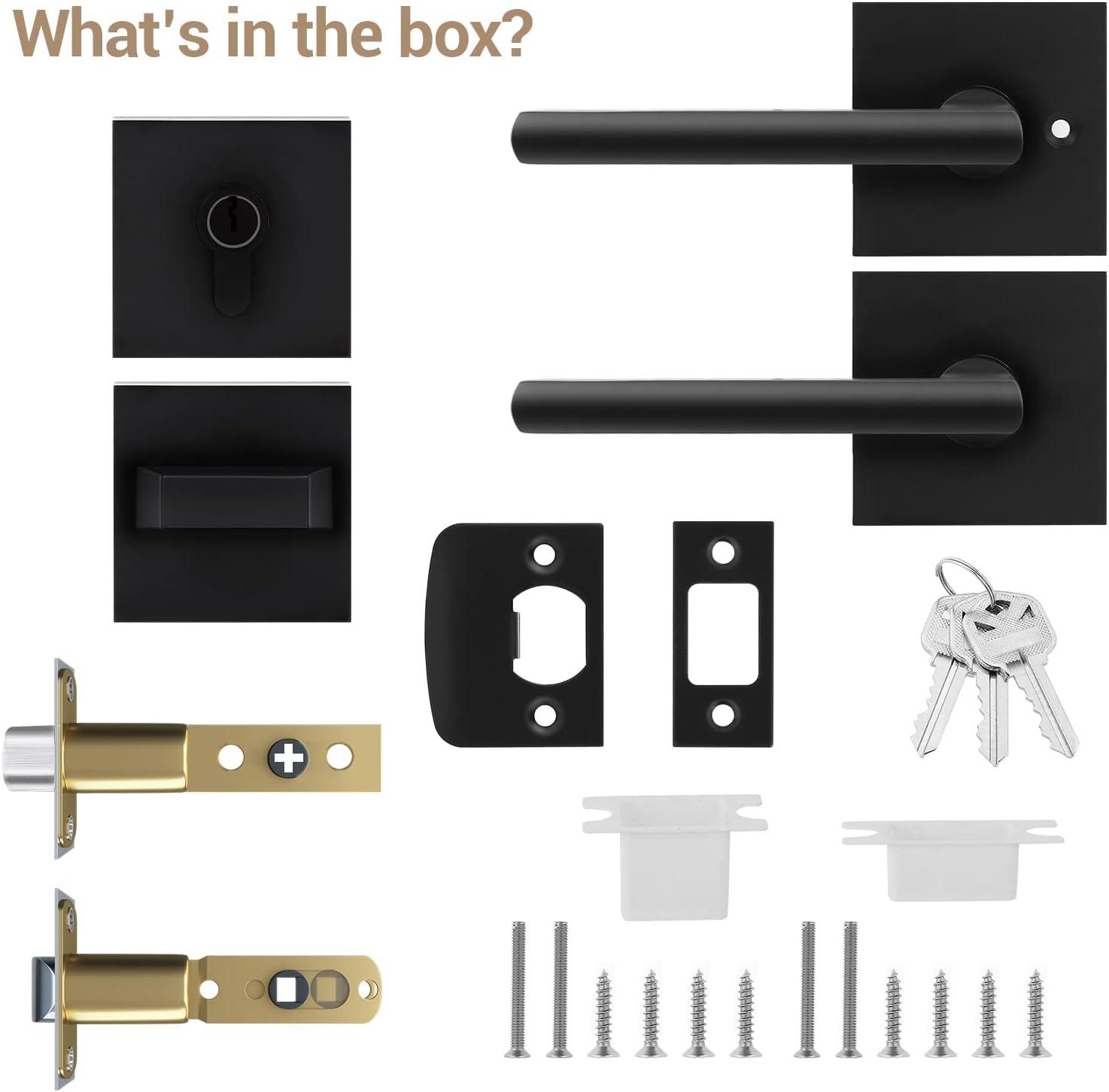 imageExterior Door Lock Set Ohuhu Heavy Duty Deadbolt Lock Entry Door Locksets with Deadbolt Matte Black Front Door Handle Modern Contemporary Square Sleek Design Zinc Alloy