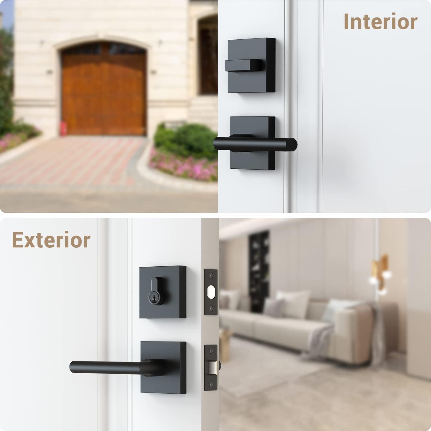 imageExterior Door Lock Set Ohuhu Heavy Duty Deadbolt Lock Entry Door Locksets with Deadbolt Matte Black Front Door Handle Modern Contemporary Square Sleek Design Zinc Alloy