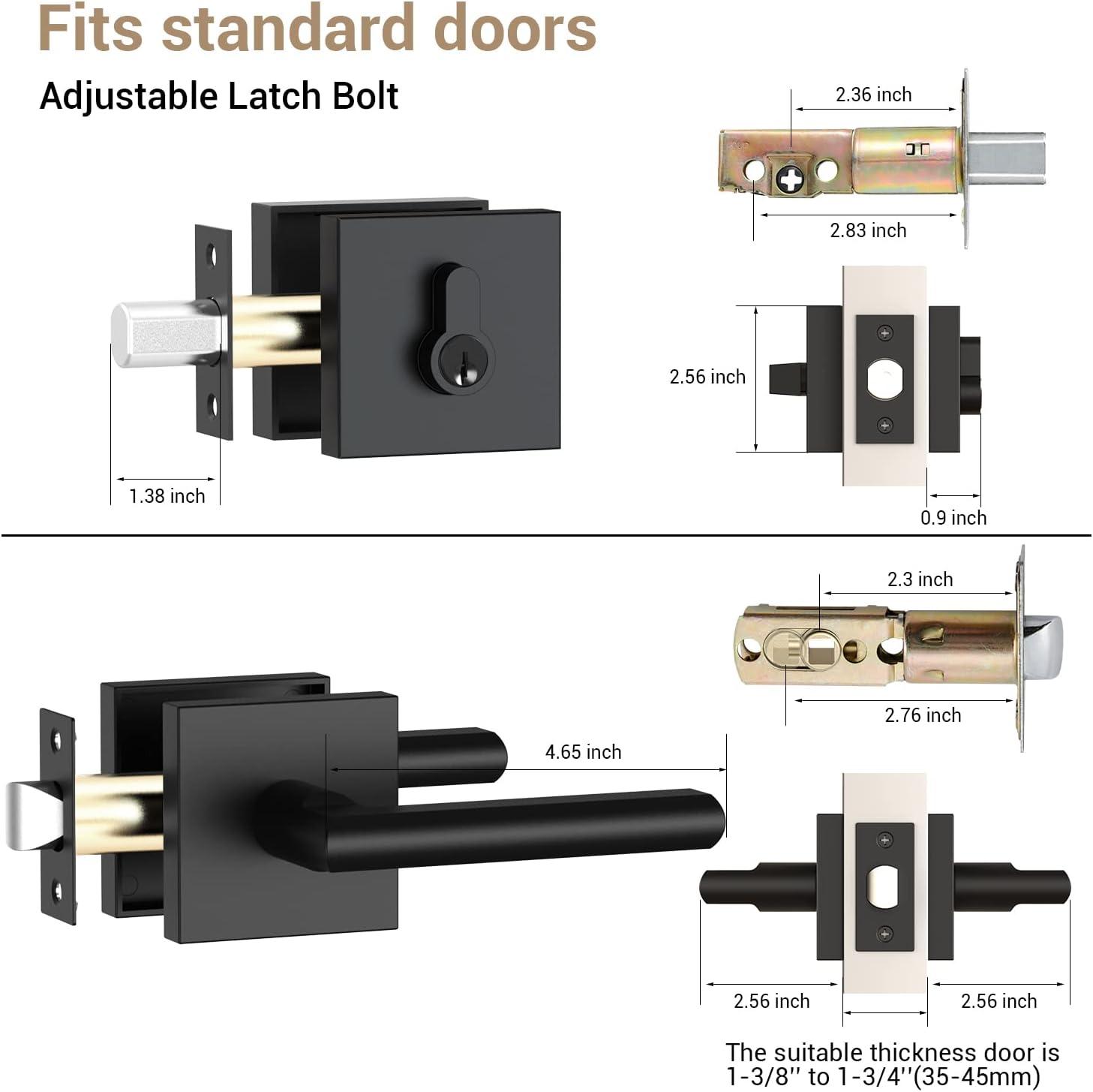 imageExterior Door Lock Set Ohuhu Heavy Duty Deadbolt Lock Entry Door Locksets with Deadbolt Matte Black Front Door Handle Modern Contemporary Square Sleek Design Zinc Alloy