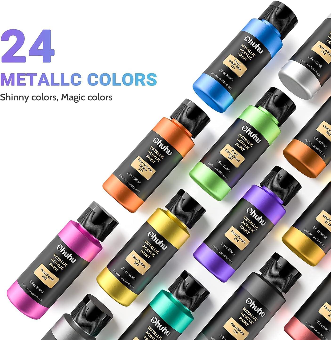 imageOhuhu 36 Colors Oil Paint Tubes 12ML 24 Metallic Acrylic Paints Bottle 59ML