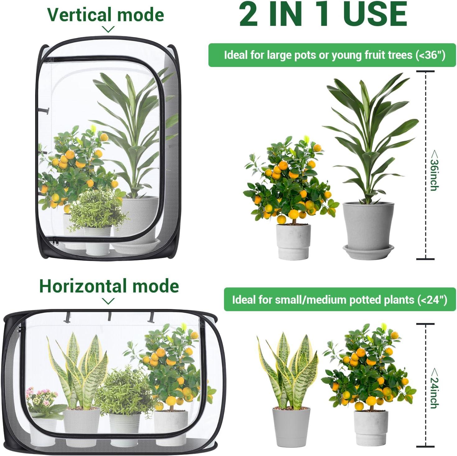 imageOhuhu 36 Garden Mesh Plant Cover 2 Pack Pop Up Plant Protector Strawberry Cover Garden Net Cage Wind Protection for Plants Outdoor with Storage Bag 24 x 24 x 36 Inches2