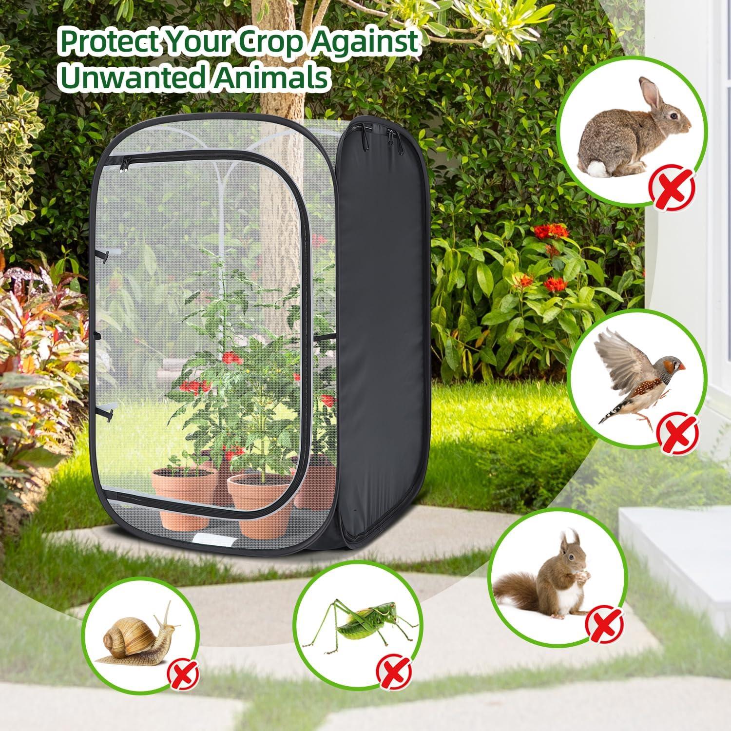 imageOhuhu 36 Garden Mesh Plant Cover 2 Pack Pop Up Plant Protector Strawberry Cover Garden Net Cage Wind Protection for Plants Outdoor with Storage Bag 24 x 24 x 36 Inches2