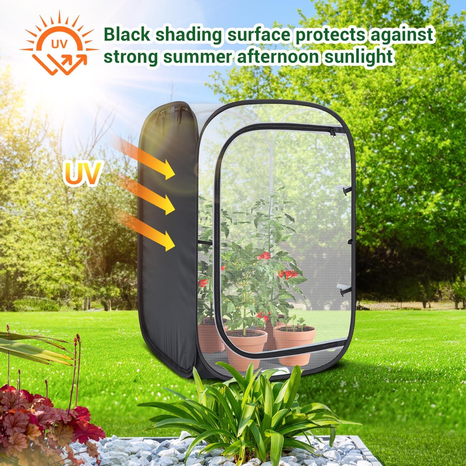 imageOhuhu 36 Garden Mesh Plant Cover 2 Pack Pop Up Plant Protector Strawberry Cover Garden Net Cage Wind Protection for Plants Outdoor with Storage Bag 24 x 24 x 36 Inches2