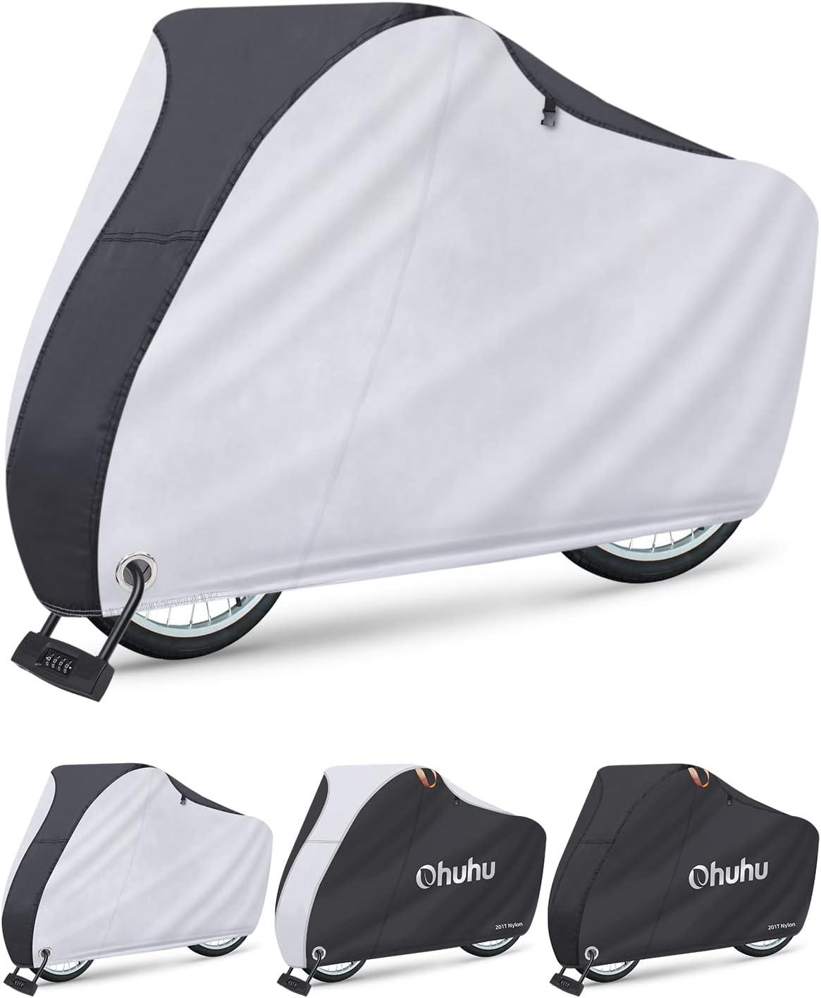imageOhuhu Bike Cover Waterproof Outdoor Storage Bicycle Covers with Lock Hole for Mountain and Road Bikes Rain Sun Wind UV Proof