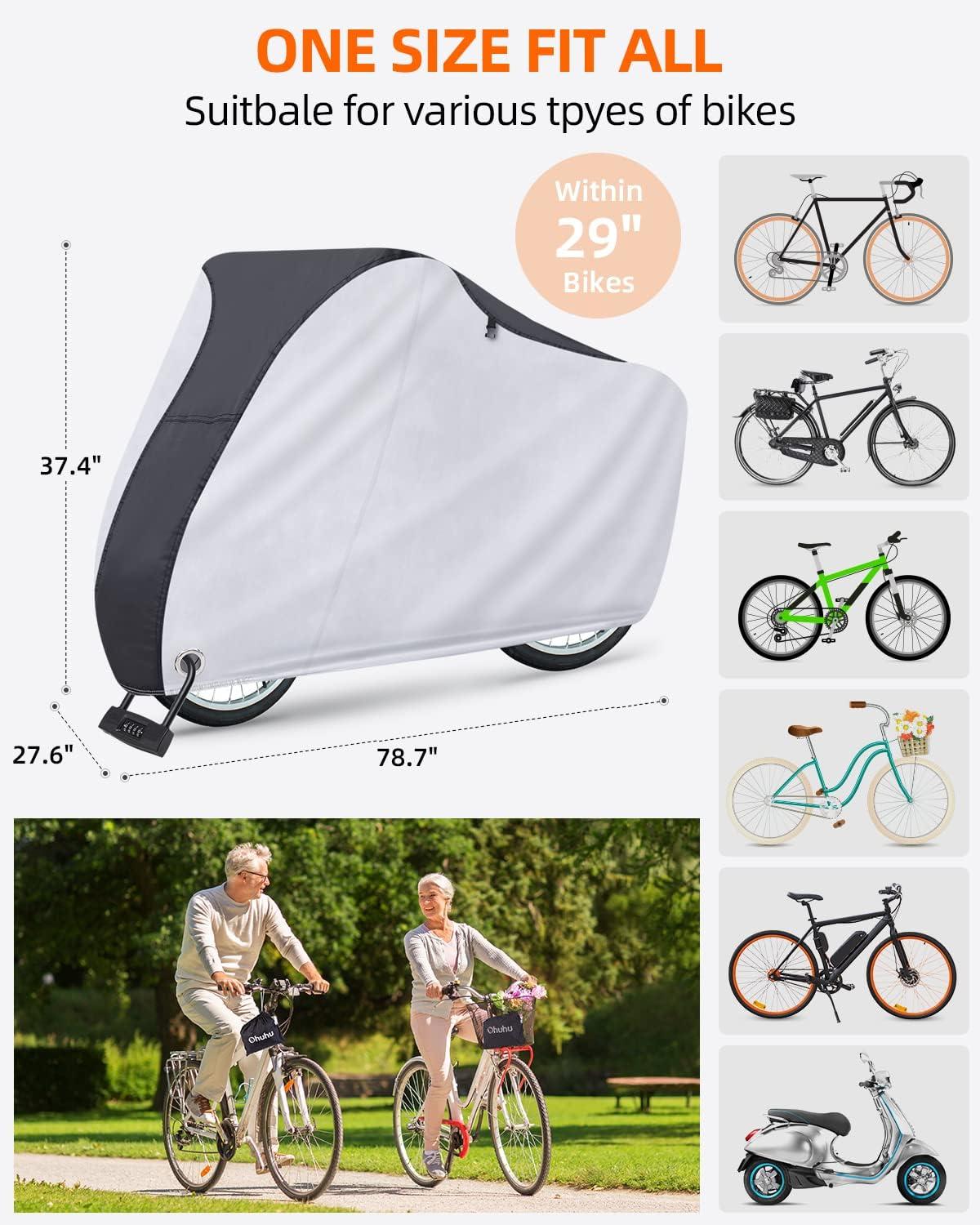 imageOhuhu Bike Cover Waterproof Outdoor Storage Bicycle Covers with Lock Hole for Mountain and Road Bikes Rain Sun Wind UV Proof