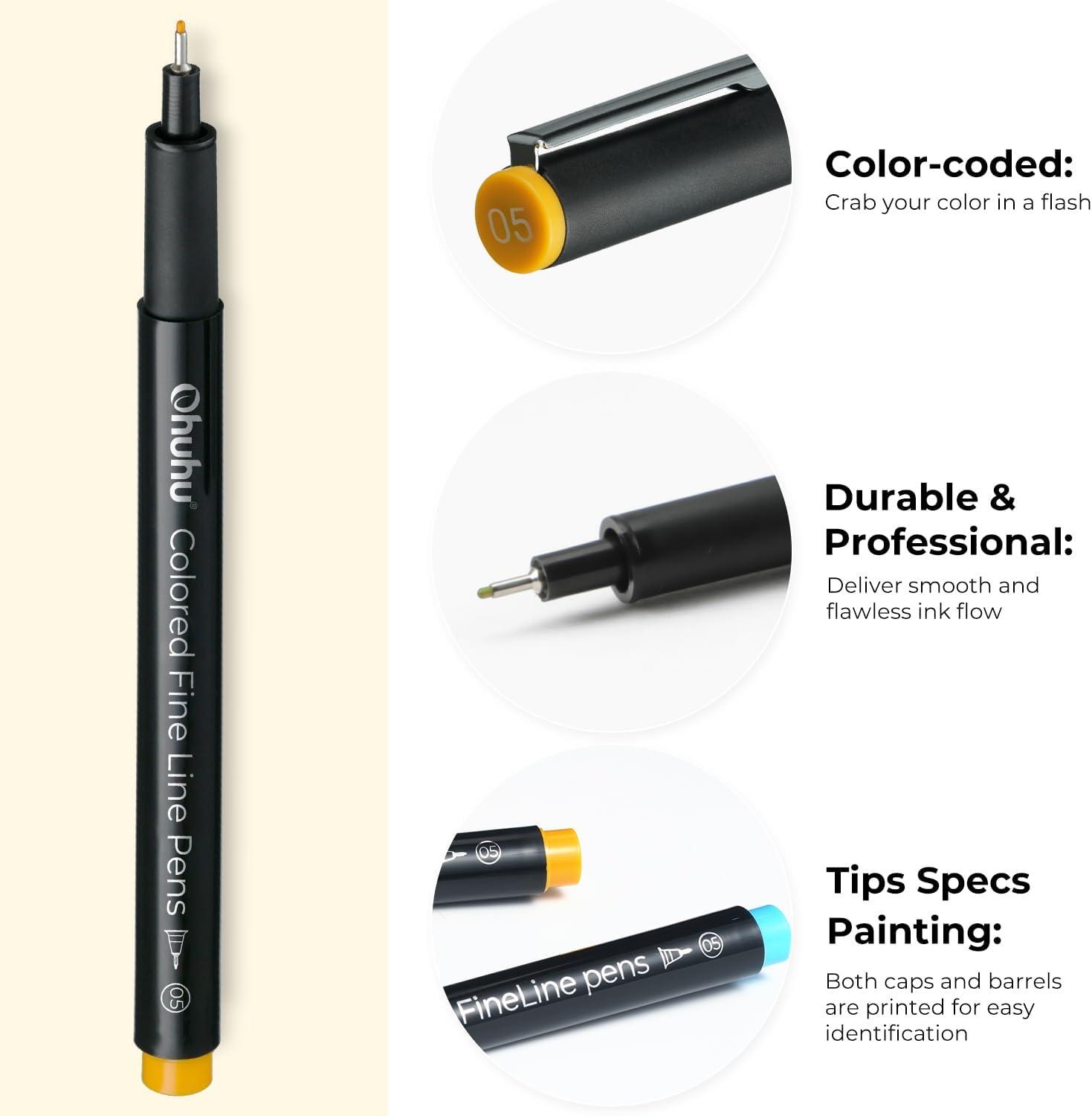 imageOhuhu Colored Fineliner Pens 18 Pack Art Sketchbook for Drawing