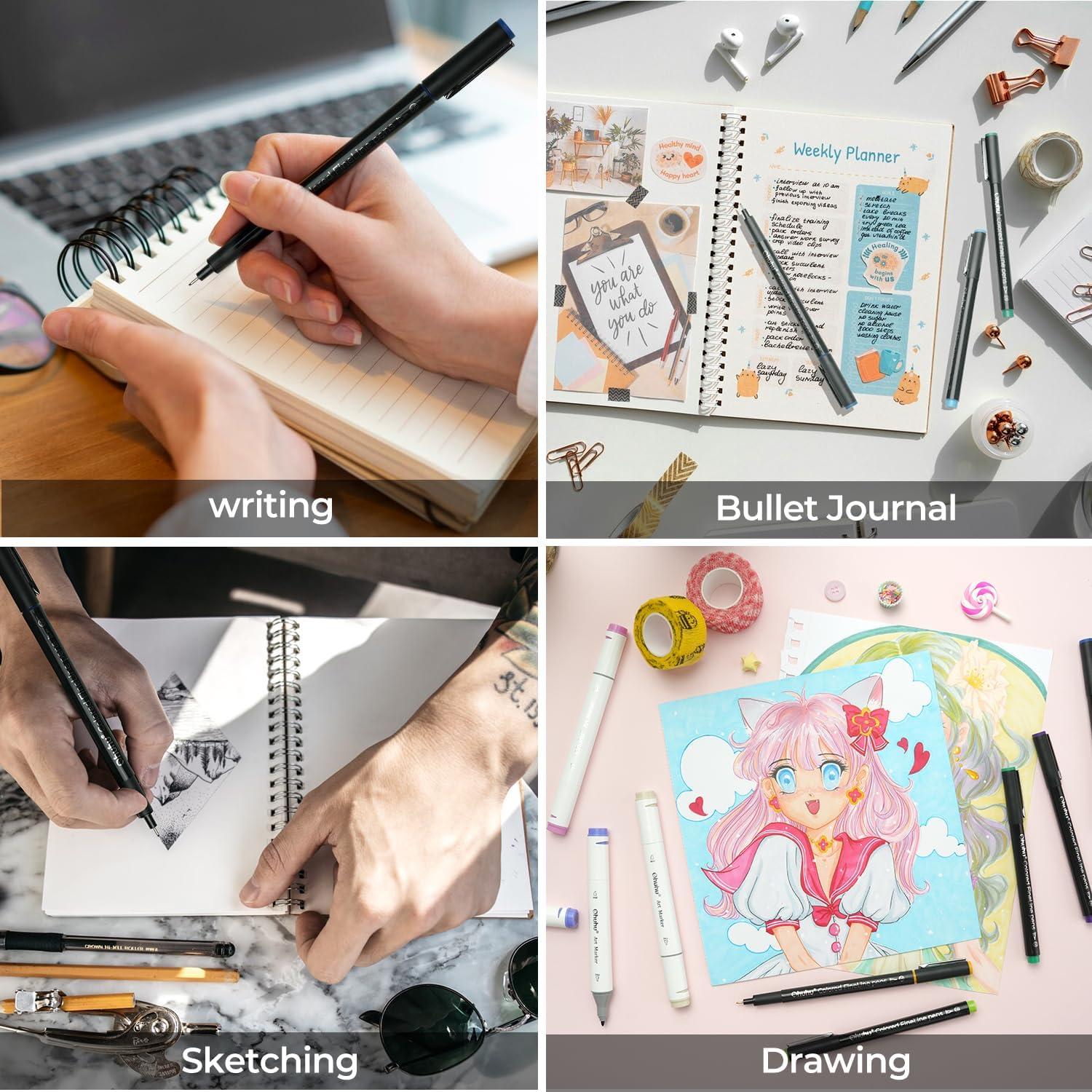 imageOhuhu Colored Fineliner Pens 18 Pack Art Sketchbook for Drawing