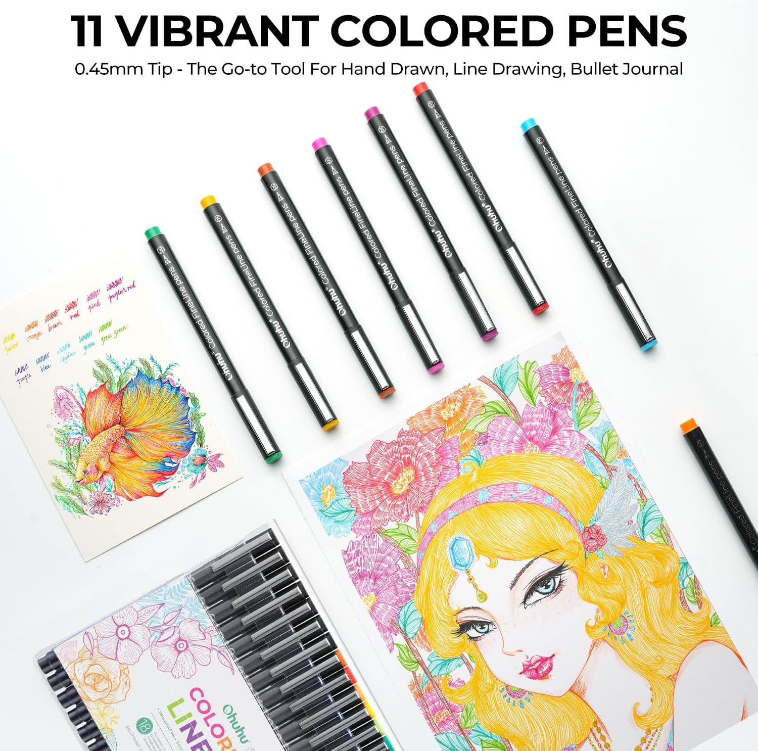 imageOhuhu Colored Fineliner Pens 18 Pack Art Sketchbook for Drawing