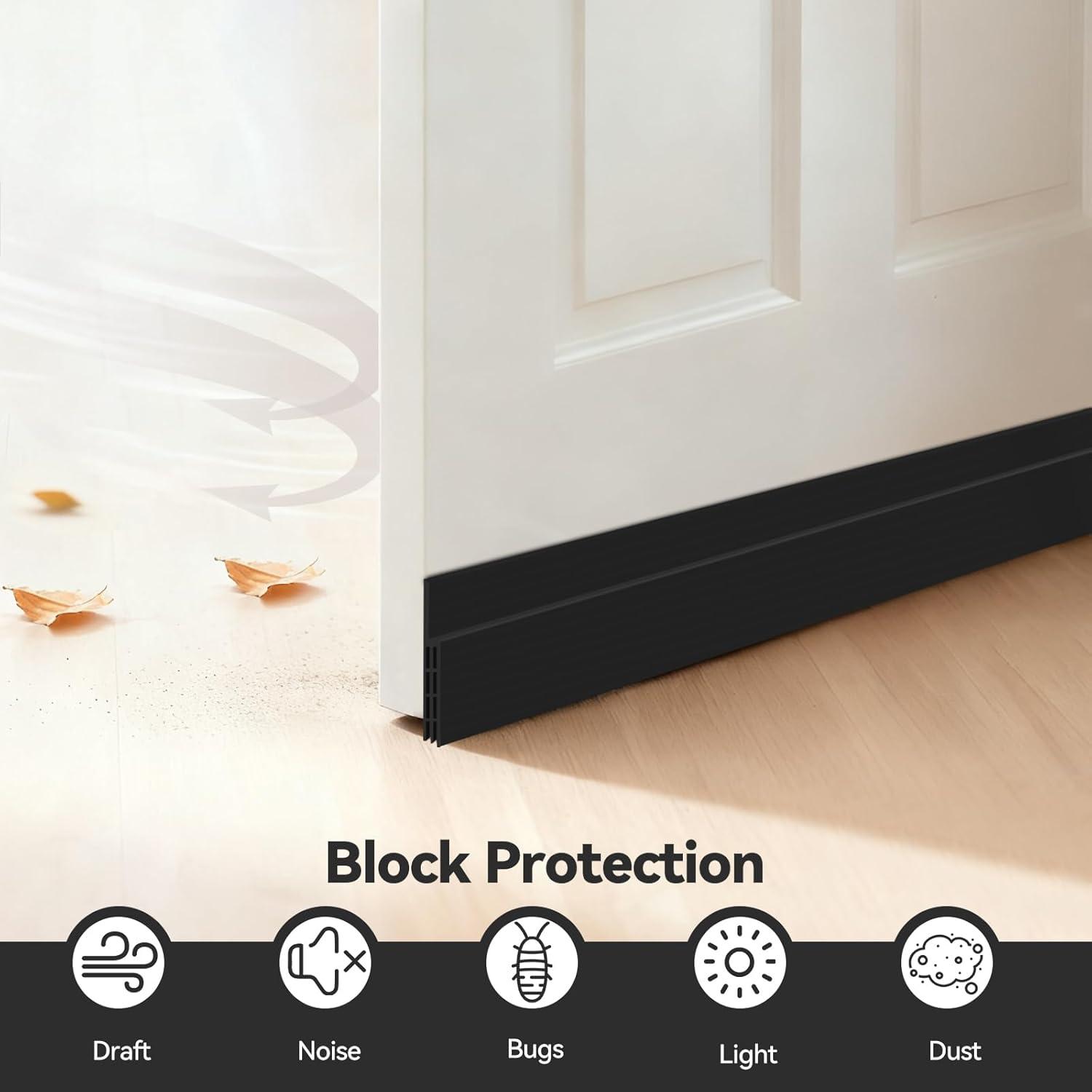 imageOhuhu Door Draft Stopper Weather StripUnder Door Draft Blocker Door Sweep Seal Strip for Exterior Interior DoorsCold Winter Door Gap Filler Bottom Noise Block Draft Guard Insulator 39 L x2 W BlackBlack