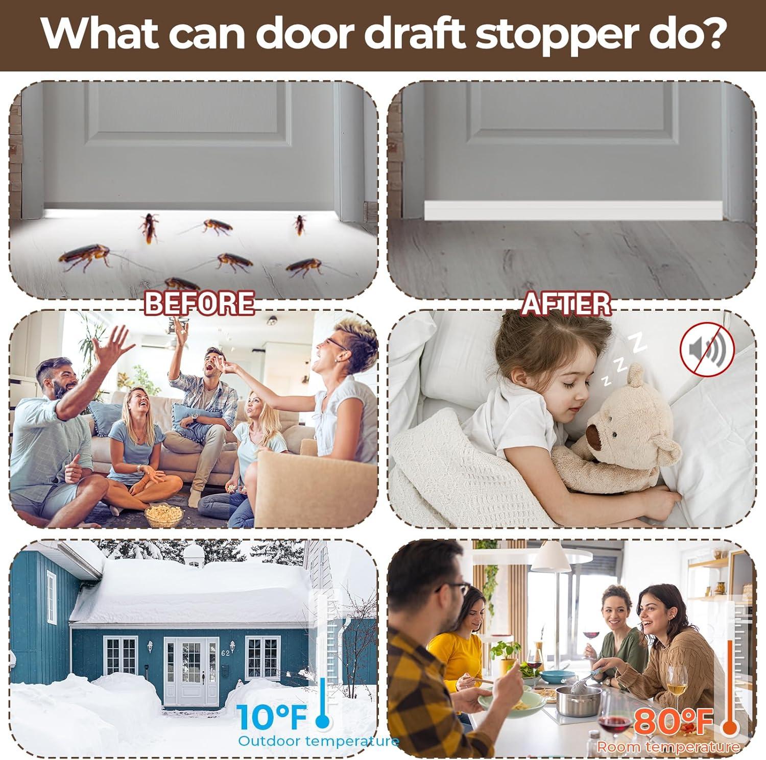 imageOhuhu Door Draft Stopper Weather StripUnder Door Draft Blocker Door Sweep Seal Strip for Exterior Interior DoorsCold Winter Door Gap Filler Bottom Noise Block Draft Guard Insulator 39 L x2 W BlackWhite