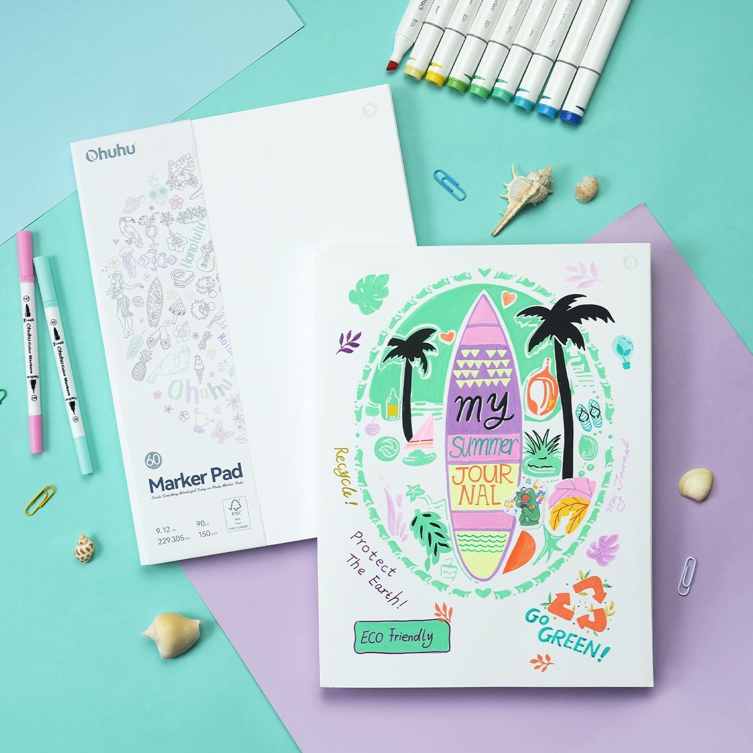 imageOhuhu DoubleSided Marker Pad Art Sketchbook Bleedproof 9x12 Large Paper Size 90 lb150 gsm Smooth Drawing Paper 60 Sheets120 Pages GlueBound Sketching Book for Alcohol Markers