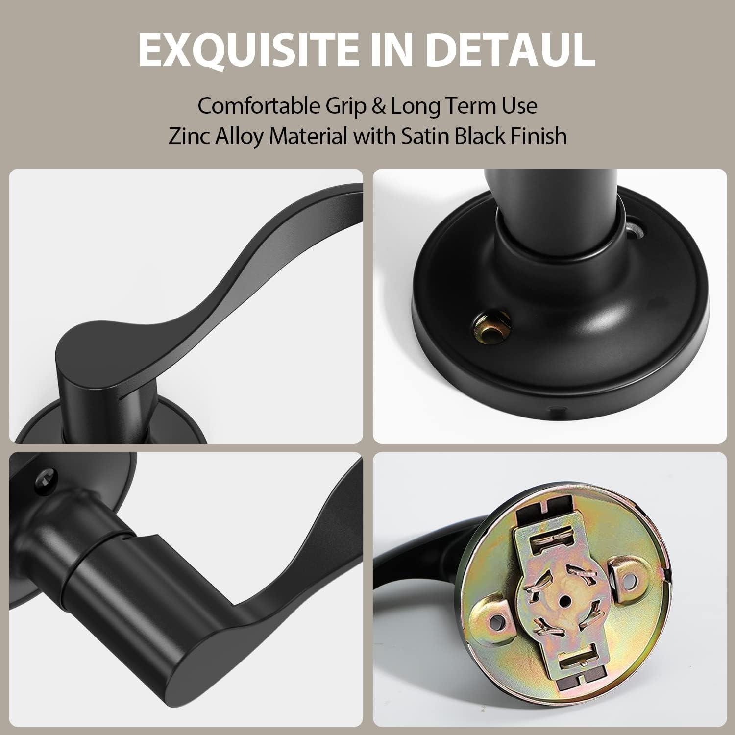 imageOhuhu Dummy Door Handles Black Door Handle Dummy Door Knob French Closet Door Handle Lever Single Side NonTurning Wave Style LeftRight Hand Satin Zinc Matte Finish Laundry Room Hallway Pantry2 Pack