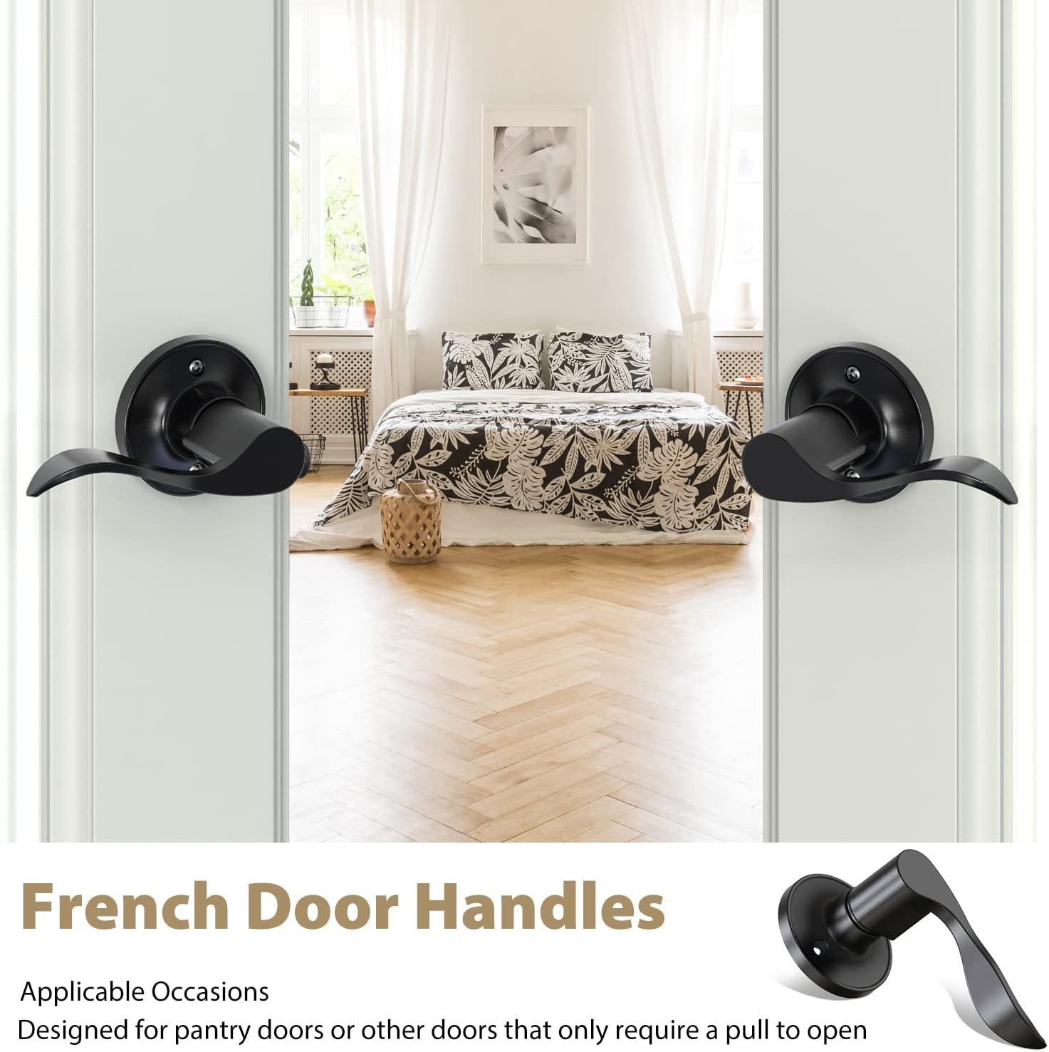 imageOhuhu Dummy Door Handles Black Door Handle Dummy Door Knob French Closet Door Handle Lever Single Side NonTurning Wave Style LeftRight Hand Satin Zinc Matte Finish Laundry Room Hallway Pantry4 Pack