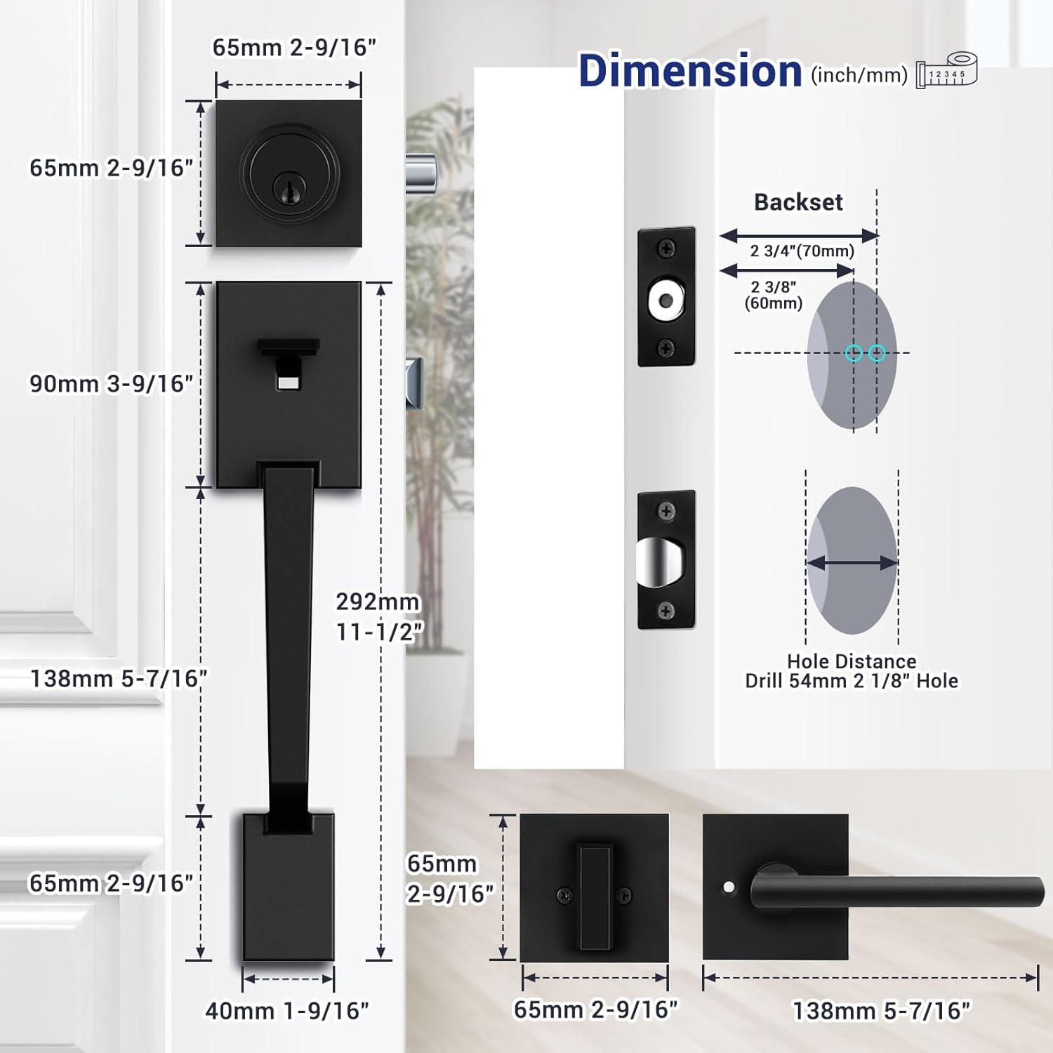imageOhuhu Front Door Handle Heavy Duty Upgraded Front Door Lock Set Exterior Entry Matte Black Door Handles Single Cylinder Reversible Lever Zinc Alloy Use with Mechanical Electronic Smart Deadbolt Lockwith deadbolt