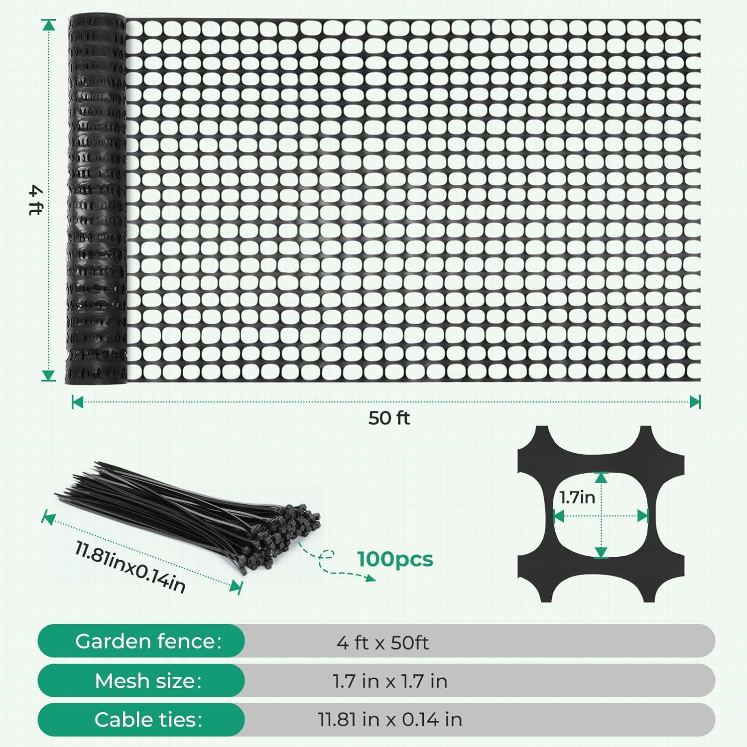 imageOhuhu Plastic Garden Snow Fence 4x100107LB Reusable Netting Plastic Safety Fence Roll Temporary Fence Snow Fencing Economy Construction Fencing Poultry Fence for Deer Rabbits Chicken DogsBlack